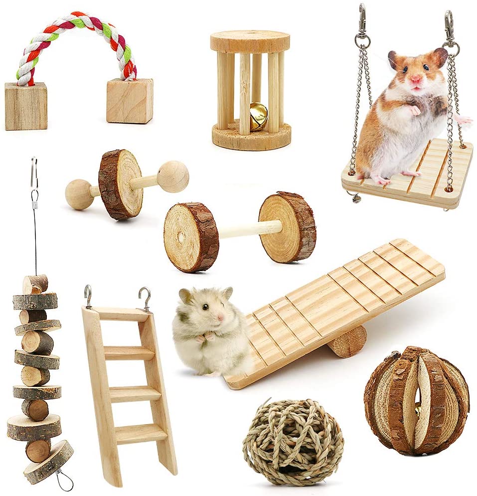 ACETOP Hamster Chew Toys Cute Wooden Guinea Pig Toys Set Teeth Care Dwarf Hamster Toys for Guinea Pigs Hamster Syrian Hamster Chinchillas Gerbils Bunny with15 PCS 